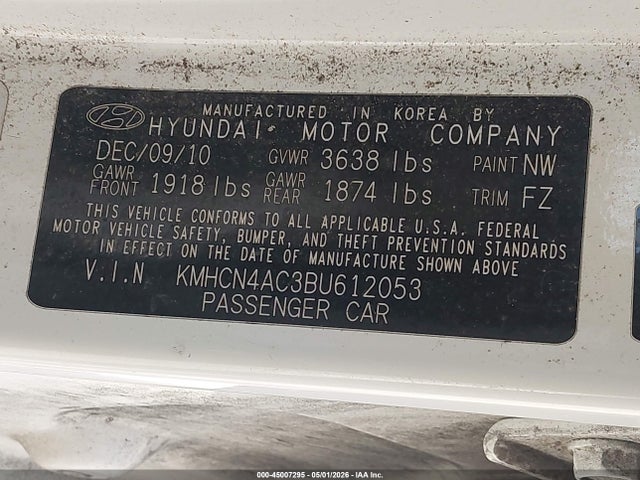 Продажа на аукционе авто 2011 Hyundai Accent Gls, vin: KMHCN4AC3BU612053, номер лота: 45007295