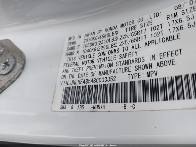 Aukcja sprzedaży 2008 Honda Cr-v Ex, vin: JHLRE48548C003352, numer aukcji: 45007297