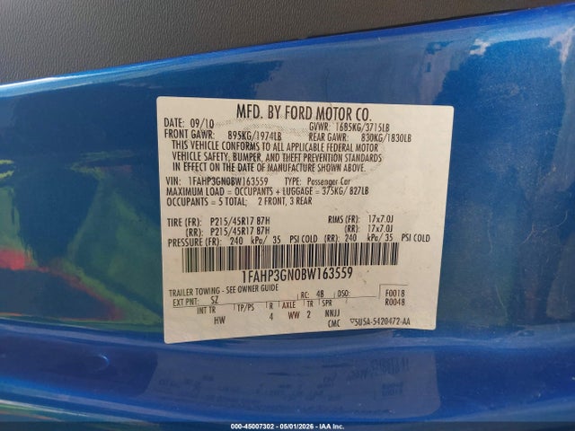 Продаж на аукціоні авто 2011 Ford Focus Ses, vin: 1FAHP3GN0BW163559, номер лоту: 45007302
