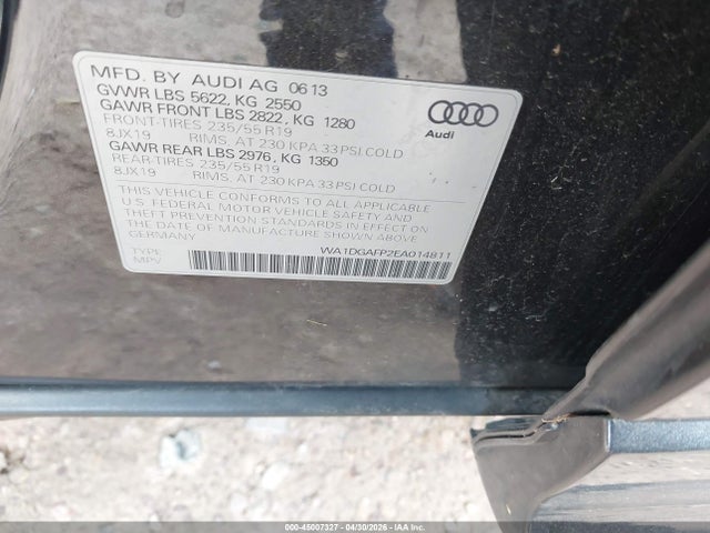 45007327 :رقم المزاد ، WA1DGAFP2EA014811 vin ، 2014 Audi Q5 3.0t Premium Plus مزاد بيع