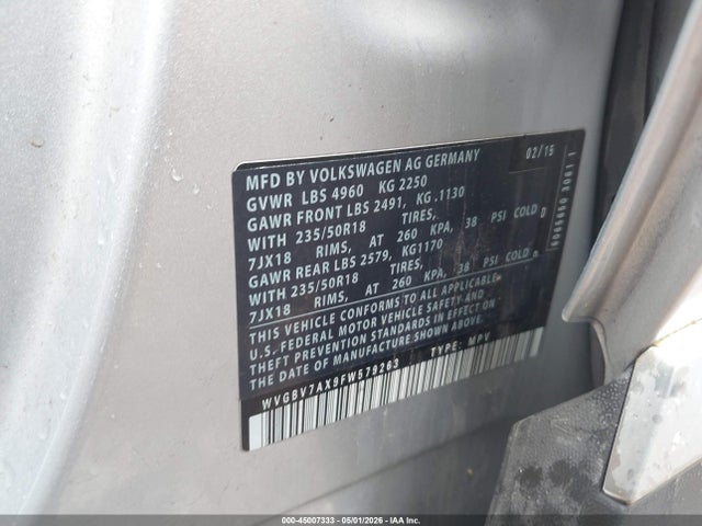 Продаж на аукціоні авто 2015 Volkswagen Tiguan Se, vin: WVGBV7AX9FW579263, номер лоту: 45007333