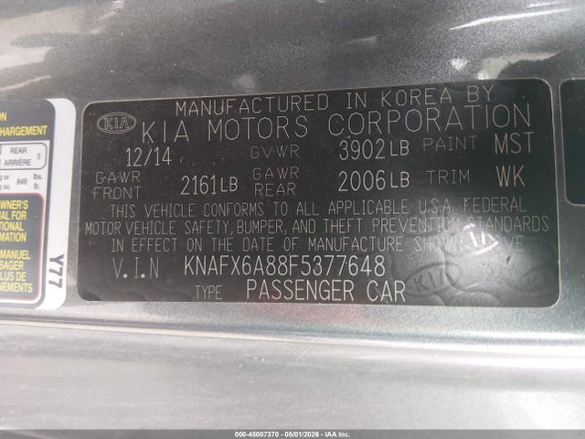 Aukcja sprzedaży 2015 Kia Forte Koup Ex, vin: KNAFX6A88F5377648, numer aukcji: 45007370