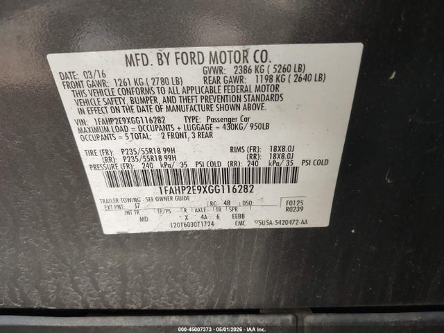 Aukcja sprzedaży 2016 Ford Taurus Sel, vin: 1FAHP2E9XGG116282, numer aukcji: 45007373
