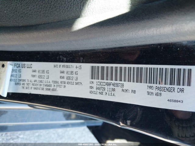 Aukcja sprzedaży 2015 Chrysler 200 Limited, vin: 1C3CCCAB0FN698728, numer aukcji: 45007393