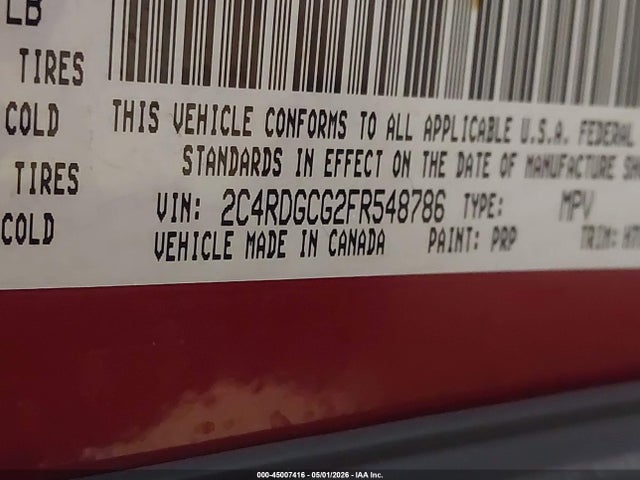 2015 Dodge Grand Caravan Sxt მანქანა იყიდება აუქციონზე, vin: 2C4RDGCG2FR548786, აუქციონის ნომერი: 45007416