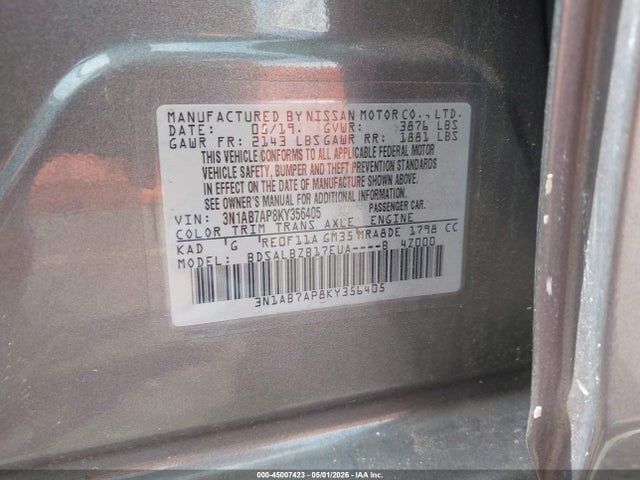 Продажа на аукционе авто 2019 Nissan Sentra S, vin: 3N1AB7AP8KY356405, номер лота: 45007423
