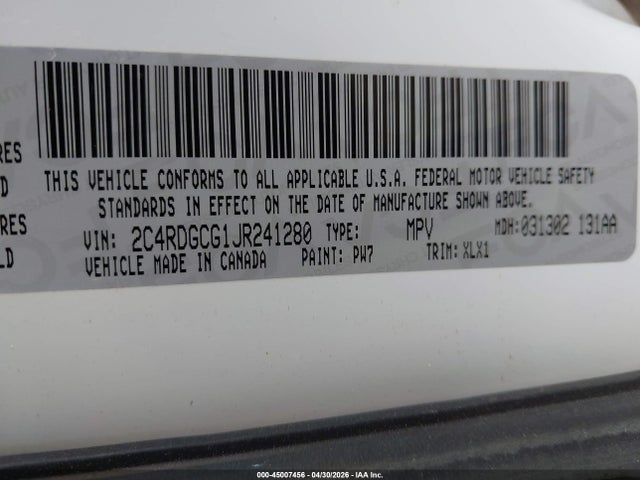 2C4RDGCG1JR241280 Dodge Grand Caravan Sxt