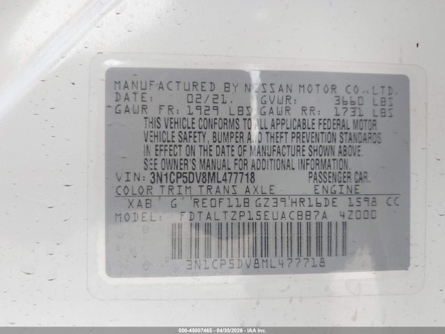 Nissan Kicks Sr Xtronic Cvt 2021 3N1CP5DV8ML477718 Image 9