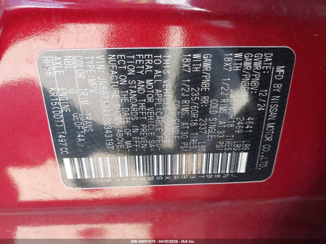 JN8BT3BAXSW343197 Nissan Rogue Sv Fwd