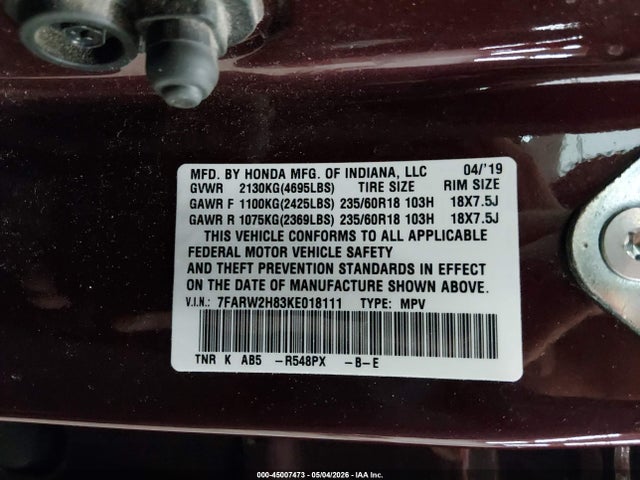 Aukcja sprzedaży 2019 Honda Cr-v Ex-l, vin: 7FARW2H83KE018111, numer aukcji: 45007473