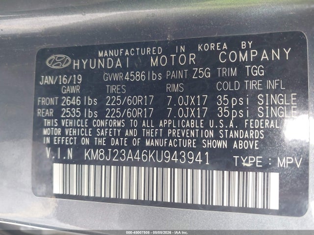 KM8J23A46KU943941 Hyundai TUCSON SE
