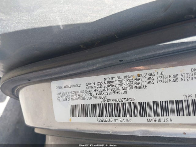 Aukcja sprzedaży 2009 Subaru Outback 2.5i Limited, vin: 4S4BP66C397340302, numer aukcji: 45007509