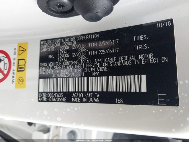 Продаж на аукціоні авто 2019 Lexus Nx 300 F Sport, vin: JTJYARBZ3K2138961, номер лоту: 45007520