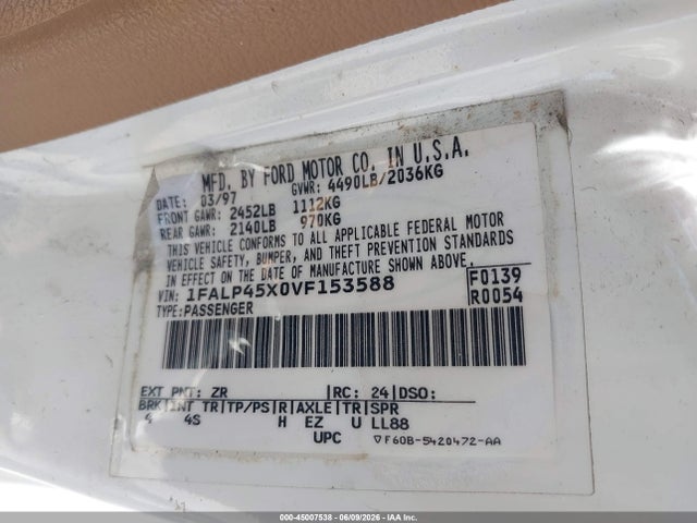 Продаж на аукціоні авто 1997 Ford Mustang Gt, vin: 1FALP45X0VF153588, номер лоту: 45007538