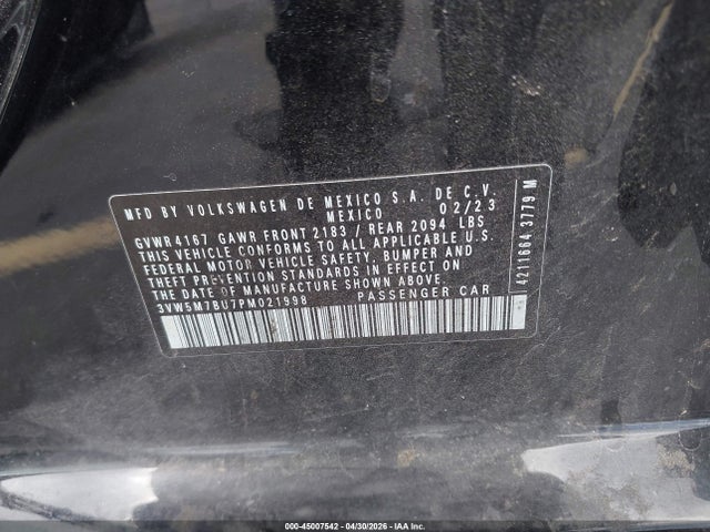 45007542 :رقم المزاد ، 3VW5M7BU7PM021998 vin ، 2023 Volkswagen Jetta 1.5t S مزاد بيع