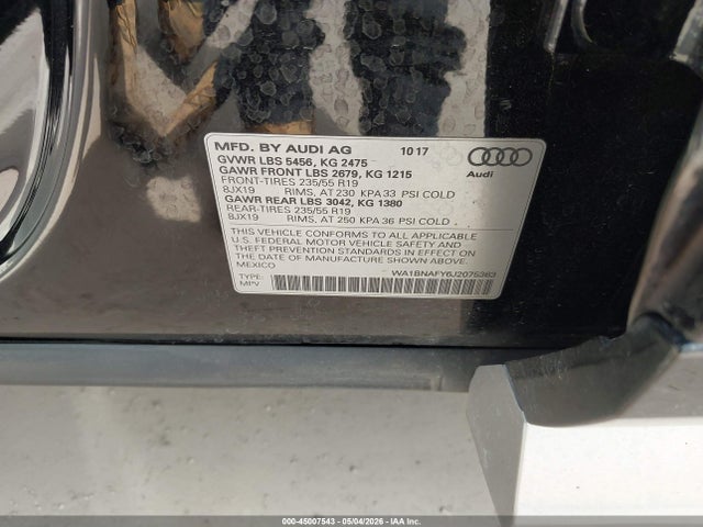 Aukcja sprzedaży 2018 Audi Q5 2.0t Premium/2.0t Tech Premium, vin: WA1BNAFY6J2075363, numer aukcji: 45007543