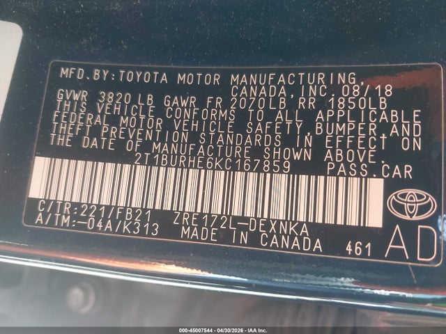 Toyota COROLLA LE 2019 2T1BURHE6KC167859 Image 9