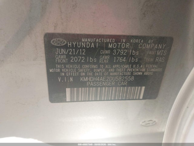Aukcja sprzedaży 2013 Hyundai Elantra Gls/limited, vin: KMHDH4AE2DU582558, numer aukcji: 45007549