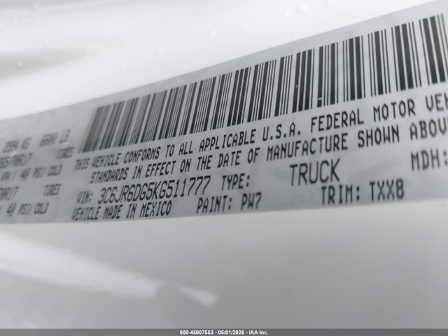 Продаж на аукціоні авто 2019 Ram 1500 Classic Tradesman  4x2 8' Box, vin: 3C6JR6DG5KG511777, номер лоту: 45007553