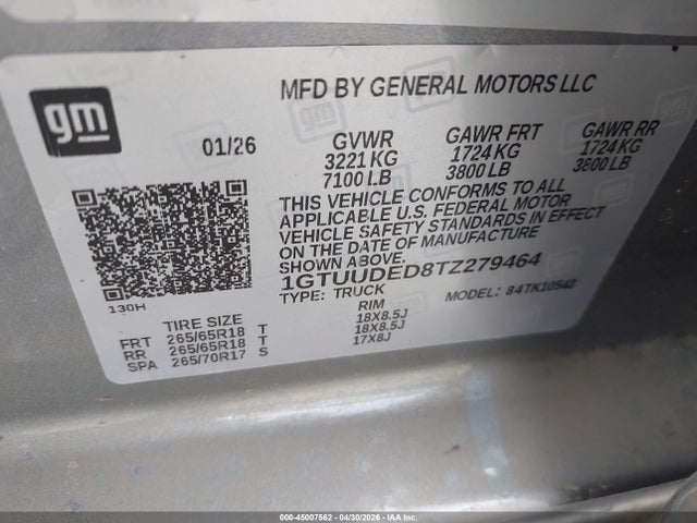 2026 Gmc Sierra 1500 , Short Bed, Slt, 4wd მანქანა იყიდება აუქციონზე, vin: 1GTUUDED8TZ279464, აუქციონის ნომერი: 45007562