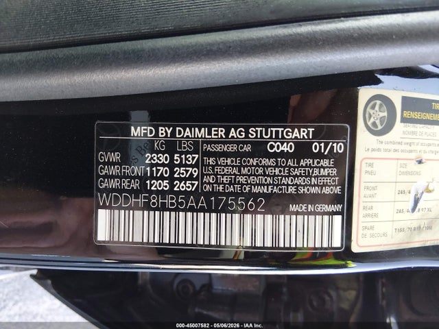 45007582 :رقم المزاد ، WDDHF8HB5AA175562 vin ، 2010 Mercedes-benz E 350 4matic مزاد بيع
