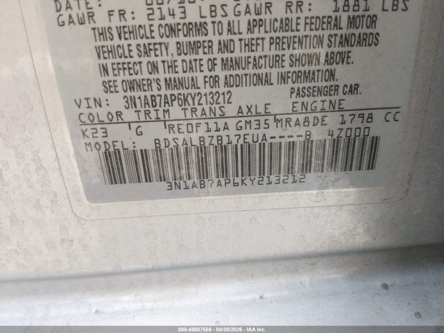 3N1AB7AP6KY213212 Nissan SENTRA S