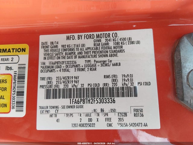 Ford Mustang Ecoboost 2015 1FA6P8TH2F5303336 Image 9