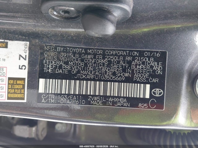 JTDKARFU1G3505669 Toyota Prius Three Touring