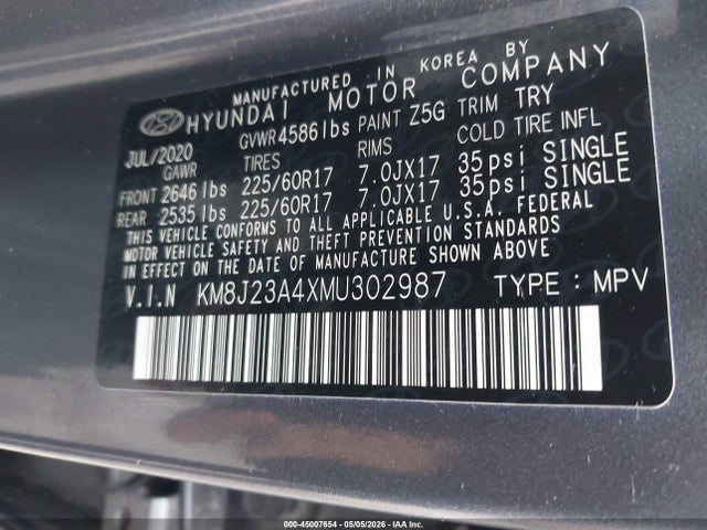 2021 Hyundai Tucson Se მანქანა იყიდება აუქციონზე, vin: KM8J23A4XMU302987, აუქციონის ნომერი: 45007654