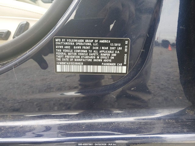 Продаж на аукціоні авто 2014 Volkswagen Passat 2.0l Tdi Se, vin: 1VWBN7A31EC059525, номер лоту: 45007661