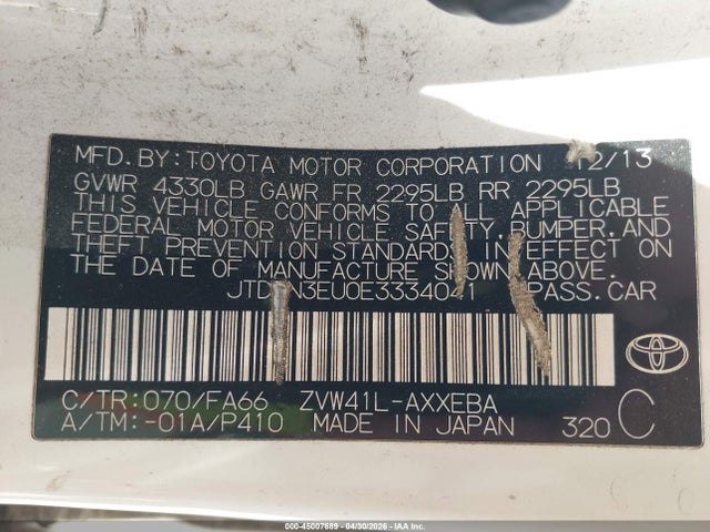 JTDZN3EU0E3334041 Toyota Prius V Five/three/two