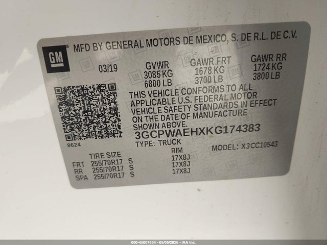 3GCPWAEHXKG174383 Chevrolet Silverado 1500 Work Truck