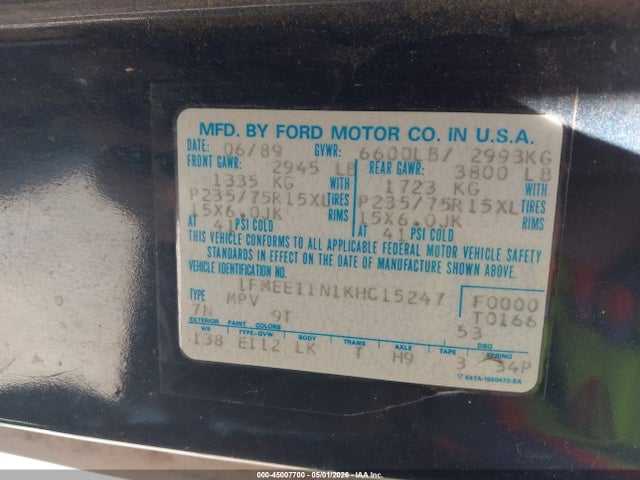 Продажа на аукционе авто 1989 Ford Econoline E150, vin: 1FMEE11N1KHC15247, номер лота: 45007700