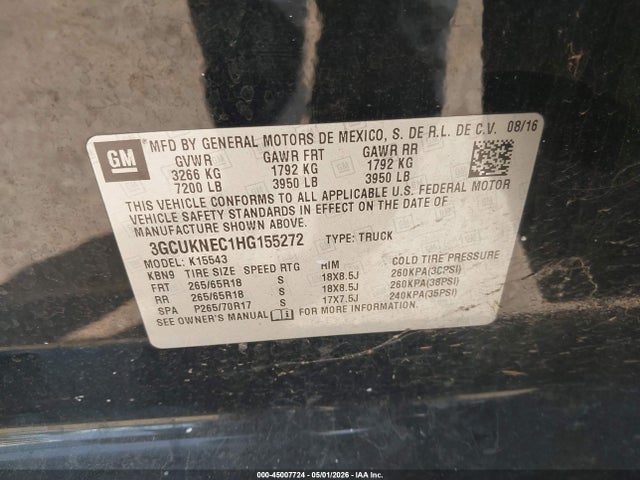 3GCUKNEC1HG155272 Chevrolet Silverado 1500 Wt