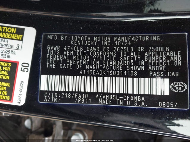 Aukcja sprzedaży 2025 Toyota Camry Le, vin: 4T1DBADK1SU011108, numer aukcji: 45007725