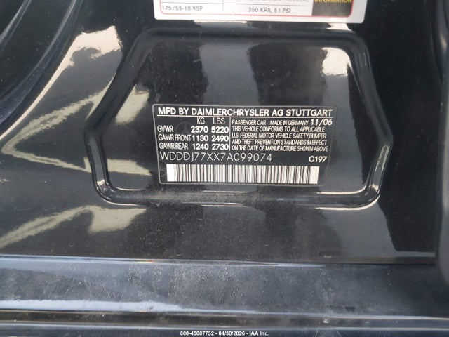 45007732 :رقم المزاد ، WDDDJ77XX7A099074 vin ، 2007 Mercedes-benz Cls 63 Amg مزاد بيع