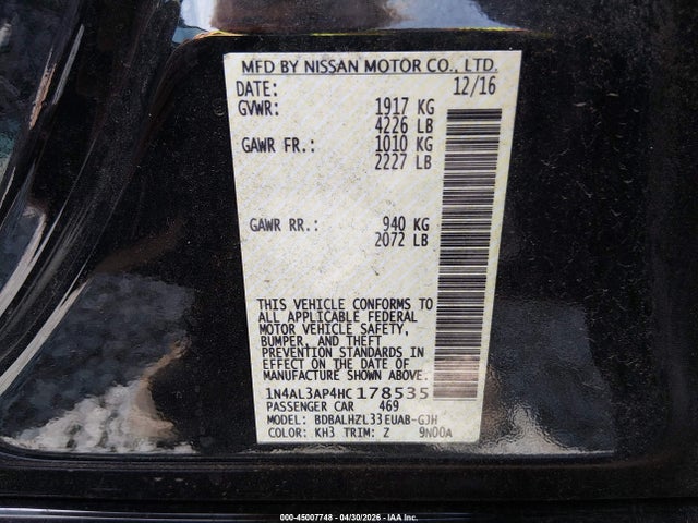 Nissan Altima 2.5 Sr 2017 1N4AL3AP4HC178535 Image 9