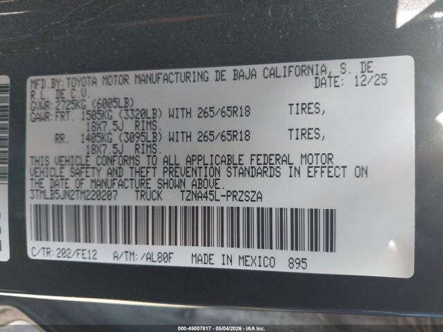 Продажа на аукционе авто 2026 Toyota Tacoma Trd Sport, vin: 3TMLB5JN2TM220207, номер лота: 45007817