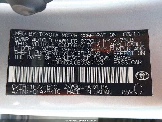 Toyota Prius Two 2014 JTDKN3DU0E0369103 Image 9