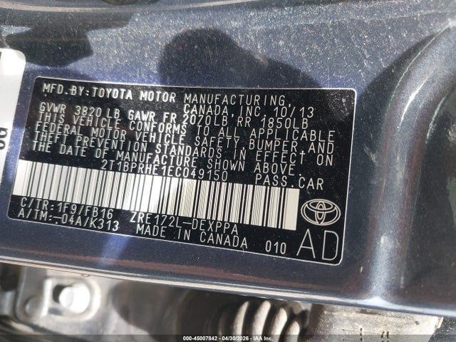 Продажа на аукционе авто 2014 Toyota Corolla Le Eco/le Eco Plus/le Eco Premium, vin: 2T1BPRHE1EC049150, номер лота: 45007842