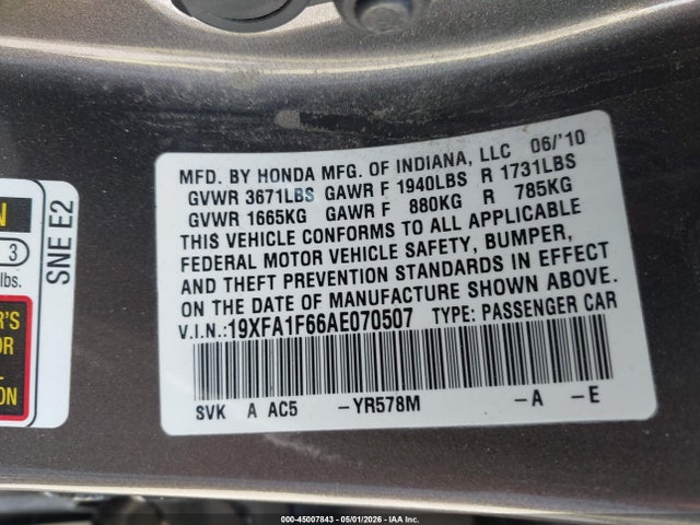 Продажа на аукционе авто 2010 Honda Civic Lx-s, vin: 19XFA1F66AE070507, номер лота: 45007843