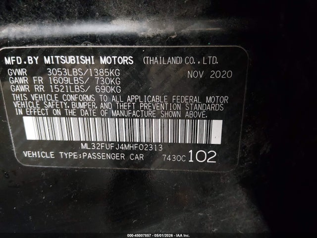 Aukcja sprzedaży 2021 Mitsubishi Mirage G4 Carbonite Edition/es/le, vin: ML32FUFJ4MHF02313, numer aukcji: 45007857