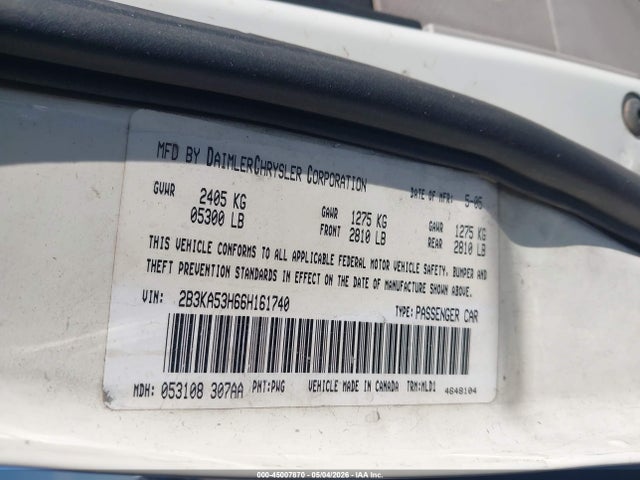 45007870 :رقم المزاد ، 2B3KA53H66H161740 vin ، 2006 Dodge Charger Rt مزاد بيع