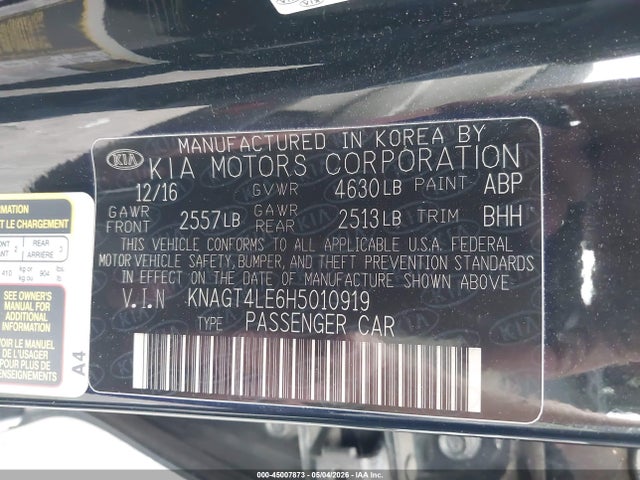 Aukcja sprzedaży 2017 Kia Optima Hybrid, vin: KNAGT4LE6H5010919, numer aukcji: 45007873