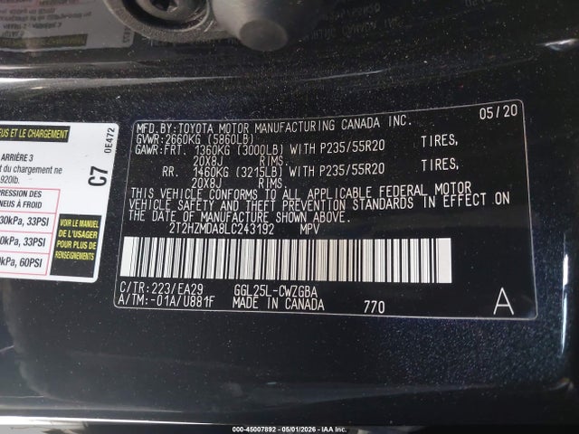 Продаж на аукціоні авто 2020 Lexus Rx 350, vin: 2T2HZMDA8LC243192, номер лоту: 45007892