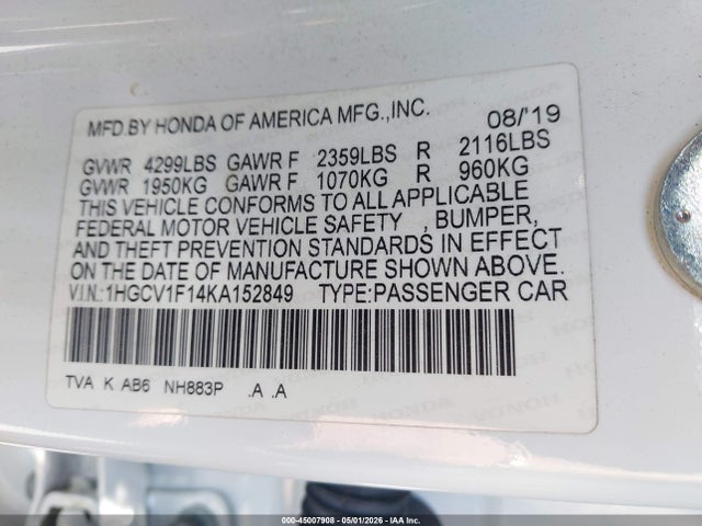 1HGCV1F14KA152849 Honda ACCORD LX