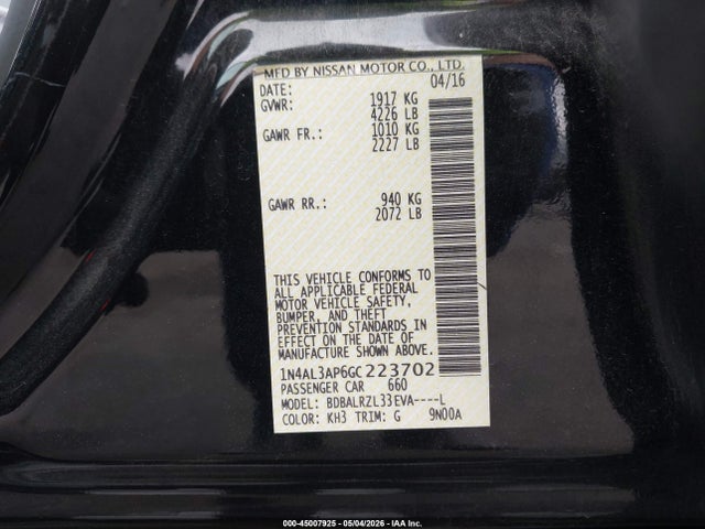 1N4AL3AP6GC223702 Nissan Altima 2.5 Sl