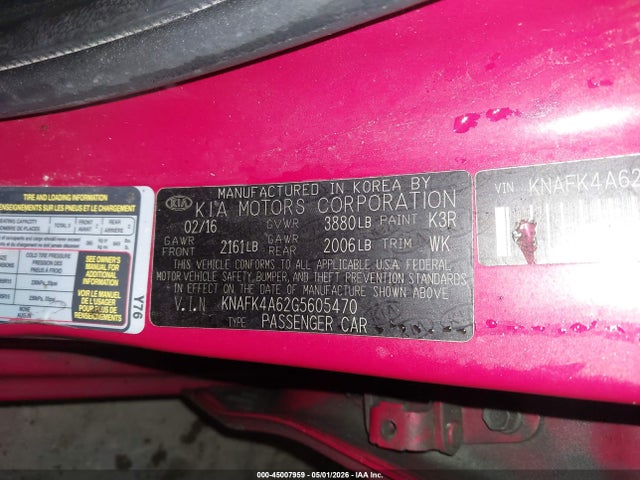 Продажа на аукционе авто 2016 Kia Forte Lx, vin: KNAFK4A62G5605470, номер лота: 45007959