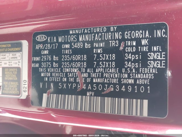 KIA Sorento 3.3l Ex 2018 5XYPH4A50JG349101 Image 9