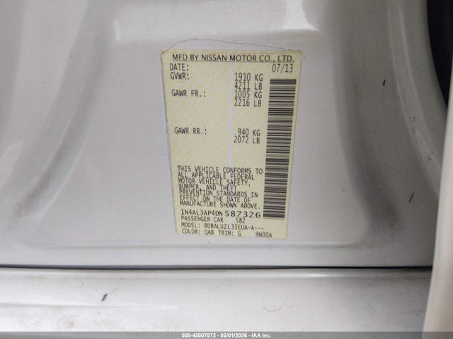 Aukcja sprzedaży 2013 Nissan Altima 2.5 Sv, vin: 1N4AL3AP4DN587326, numer aukcji: 45007972